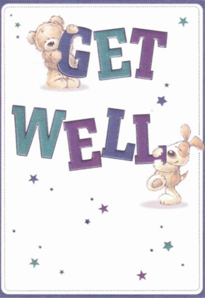 This illustrated get well card sparkles with kindness and joy, much like the bustling community spirit that fills Lewisham's parks and markets. At its heart, a tender bear with cloud-soft fur beams gently over the joyful 'GET,' while his playful puppy friend adds a note of reassurance near the vibrant 'WELL.' The layering of indigo, teal, and lavender hues across the bold text creates a lively backdrop for the pair's heartfelt interaction. Stars glimmer as they dance across the clean white space, their pattern reminiscent of wishful dandelion seeds carried on the wind through Ladywell Fields. Every brushstroke, from the velvet folds of the puppy's ears to the bear's gentle paws, feels intentional-crafted with the same loving touch as a fresh bouquet arranged by a local Lewisham florist. This design offers more than just a message; it's a comforting gesture, the visual equivalent of receiving hands-on care and bright blooms from a trusted neighbour on the high street. For every recipient, the card radiates positivity and honest support, an artistic reflection of the compassion found throughout Lewisham.